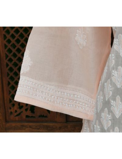 Chhangamal Hand Embroidered Womens Peach Colour Cotton Chikankari Kurti