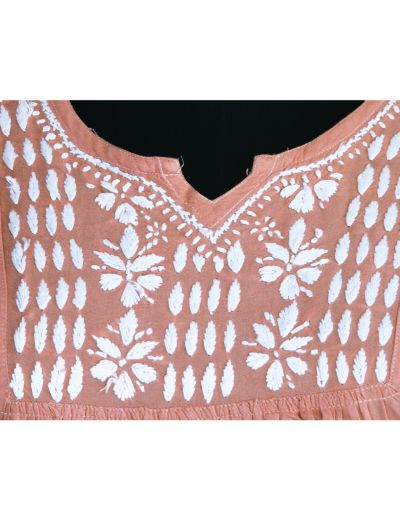 Chhangamal Hand Embroidered Womens Peach Colour Modal Chikankari Top