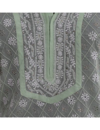 Chhangamal Hand Embroidered Womens Piatachio Green Colour Cotten Chikankari Kurti