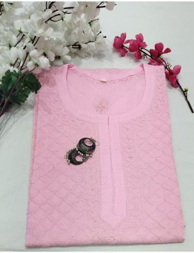 Chhangamal Hand Embroidered Womens Pink Colour Cotten Chikankari Kurti
