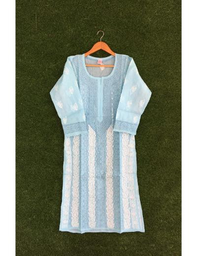 Chhangamal Hand Embroidered Womens Pink Colour Cotten Chikankari Kurti
