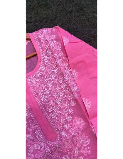 Chhangamal Hand Embroidered Womens Pink Colour Cotton Chikankari Kurti