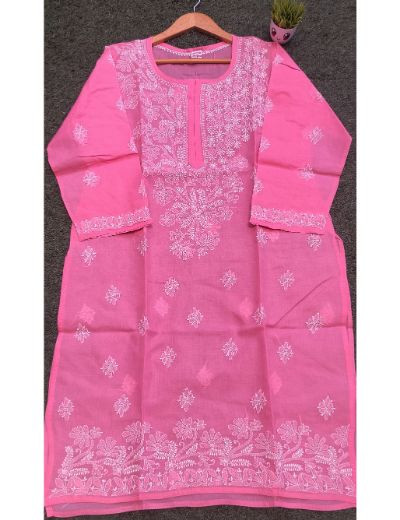 Chhangamal Hand Embroidered Womens Pink Colour Cotton Chikankari Kurti