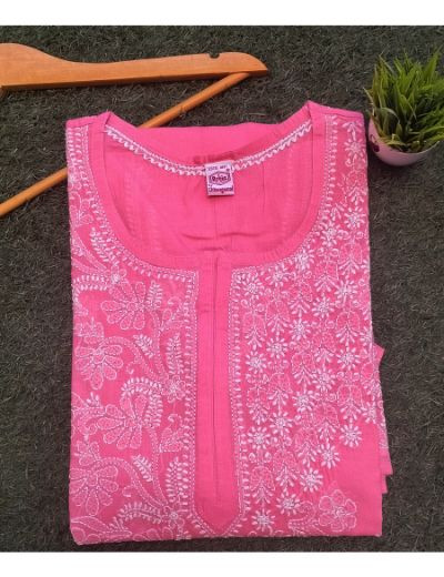 Chhangamal Hand Embroidered Womens Pink Colour Cotton Chikankari Kurti