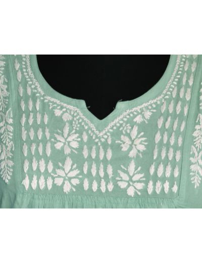 Chhangamal Hand Embroidered Womens Pistachio Green Colour Modal Chikankari Top