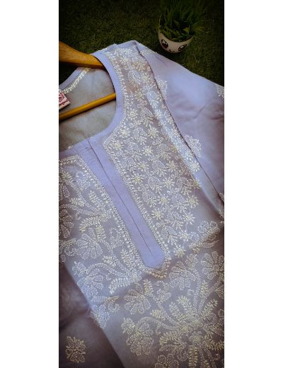 Chhangamal Hand Embroidered Womens Purple Colour Cotton Chikankari Kurti