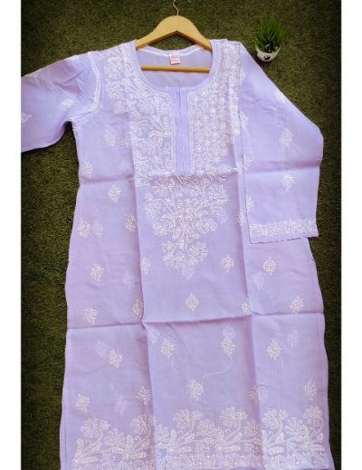 Chhangamal Hand Embroidered Womens Purple Colour Cotton Chikankari Kurti