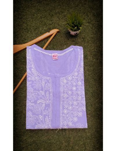 Chhangamal Hand Embroidered Womens Purple Colour Cotton Chikankari Kurti