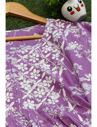 Chhangamal Hand Embroidered Womens Purple Colour Cotton Chikankari Kurti