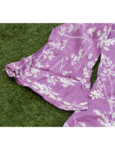Chhangamal Hand Embroidered Womens Purple Colour Cotton Chikankari Kurti