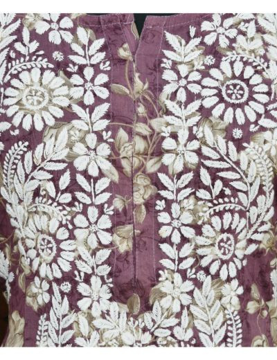 Chhangamal Hand Embroidered Womens Purple Colour Cotton Printed Chikankari Kurti