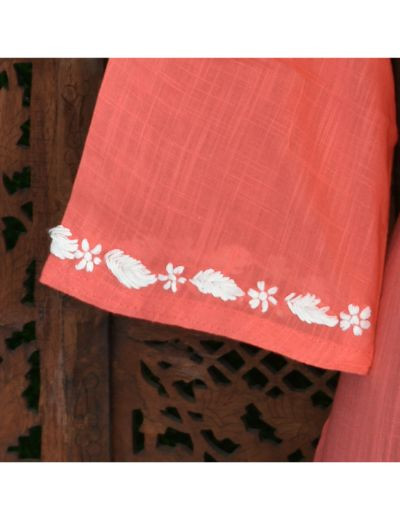 Chhangamal Hand Embroidered Womens Reddish Colour Cotton Chikankari Short Top