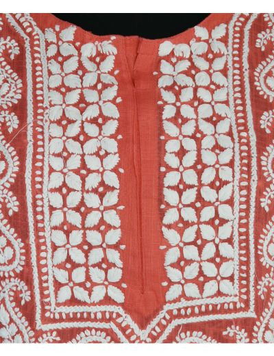 Chhangamal Hand Embroidered Womens Reddish Colour Cotton Chikankari Short Top