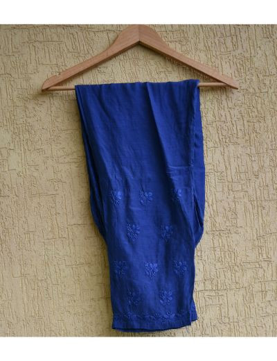 Chhangamal Hand Embroidered Womens Royal Blue Colour Chanderi Chikankari Kurta set
