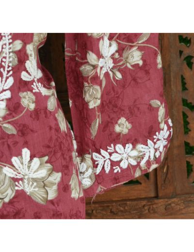 Chhangamal Hand Embroidered Womens Rust Colour Cotton Printed Chikankari Kurti
