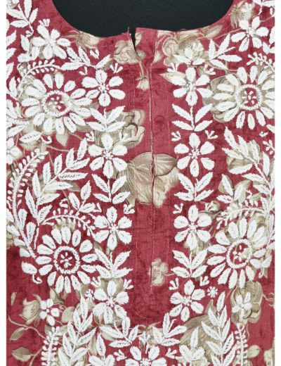 Chhangamal Hand Embroidered Womens Rust Colour Cotton Printed Chikankari Kurti