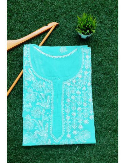 Chhangamal Hand Embroidered Womens Sea Green Colour Cotton Chikankari Kurti