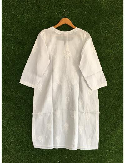 Chhangamal Hand Embroidered Womens White Colour Cotton Chikankari Kurti