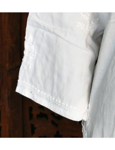 Chhangamal Hand Embroidered Womens White Colour Modal Chikankari Top