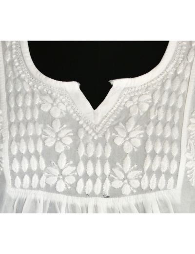 Chhangamal Hand Embroidered Womens White Colour Modal Chikankari Top