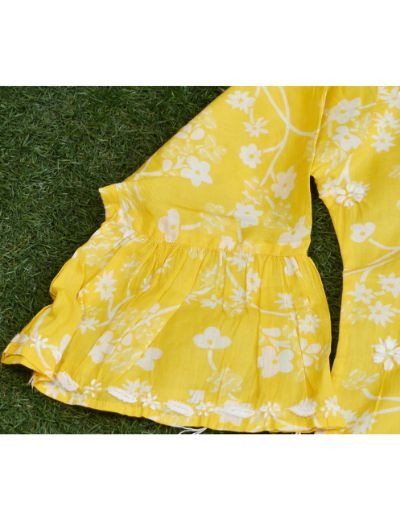 Chhangamal Hand Embroidered Womens Yellow Colour Cotton Chikankari Kurti