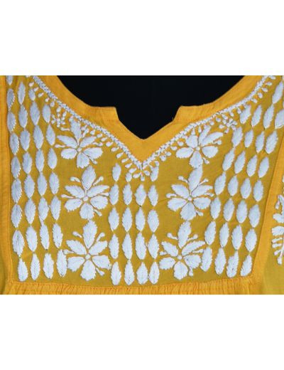 Chhangamal Hand Embroidered Womens Yellow Colour Modal Chikankari Top