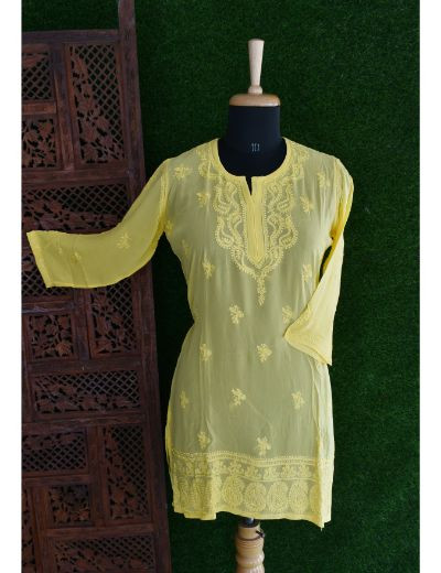 Chhangamal Hand Embroidered Womens Yellow Colour Pure Georgette Chikankari Kurta Set