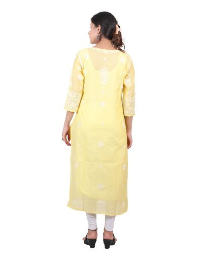 Chhangamal Hand Embroidered Yellow Colour Chanderi Cotton Chikankari Kurti