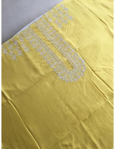 Chhangamal Hand Embroidered Yellow Colour Chanderi Silk  Chikankari Unstitched Men’s kurta Piece