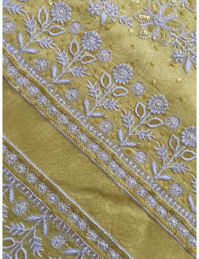 Chhangamal Hand Embroidered Yellow Colour Chanderi Silk  Chikankari Unstitched Men’s kurta Piece