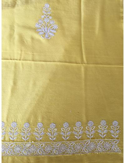 Chhangamal Hand Embroidered Yellow Colour Chanderi Silk  Chikankari Unstitched Men’s kurta Piece