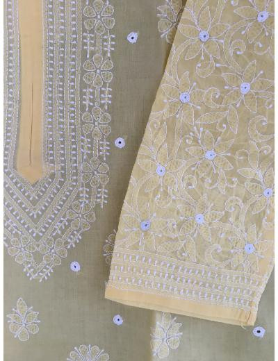 Chhangamal Hand Embroidered Yellow Colour Cotton Chikankari kurti
