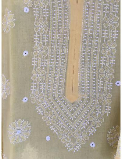 Chhangamal Hand Embroidered Yellow Colour Cotton Chikankari kurti