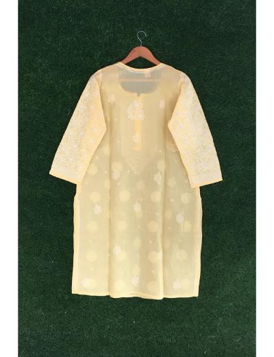 Chhangamal Hand Embroidered Yellow Colour Cotton Chikankari kurti