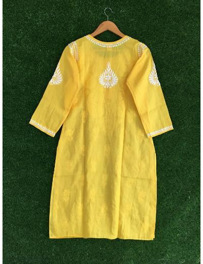 Chhangamal Hand Embroidered Yellow Colour Cotton Chikankari Kurti