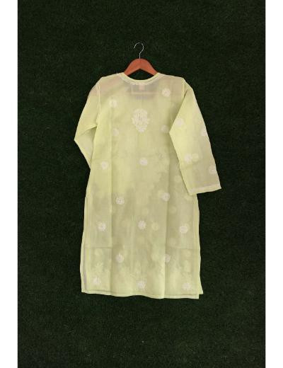 Chhangamal Hand Embroidered Yellow Colour Cotton Chikankari Kurti