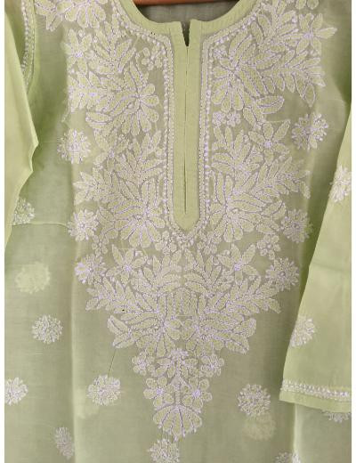 Chhangamal Hand Embroidered Yellow Colour Cotton Chikankari Kurti
