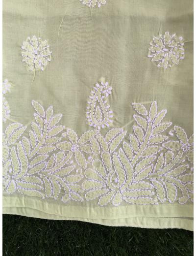 Chhangamal Hand Embroidered Yellow Colour Cotton Chikankari Kurti