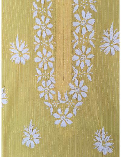 Chhangamal Hand Embroidered Yellow Colour Cotton Chikankari Kurti