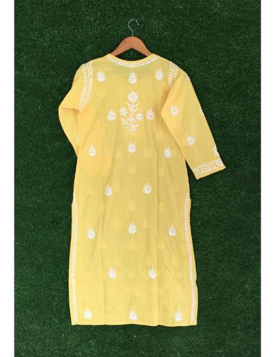 Chhangamal Hand Embroidered Yellow Colour Cotton Chikankari Kurti