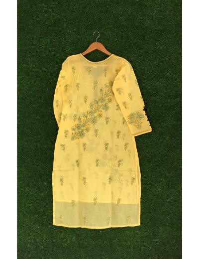 Chhangamal Hand Embroidered Yellow Colour Cotton Chikankari Kurti