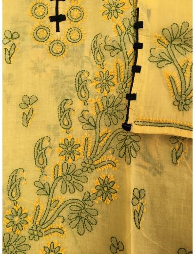 Chhangamal Hand Embroidered Yellow Colour Cotton Chikankari Kurti
