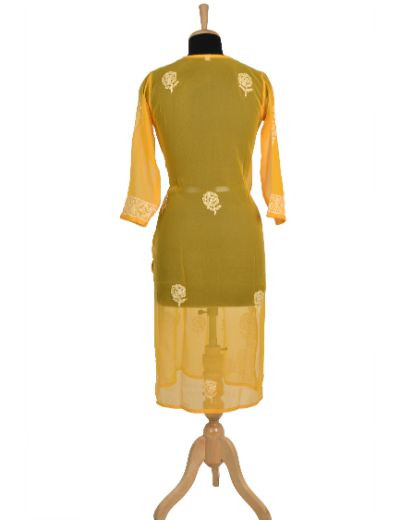 Chhangamal Hand Embroidered Yellow Colour Faux Georgette Chikankari Kurti 0523