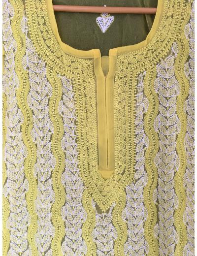 Chhangamal Hand Embroidered Yellow Colour Georgette Chikankari kurti