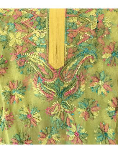 Chhangamal Hand Embroidered Yellow Colour Georgette Chikankari Kurti Piece