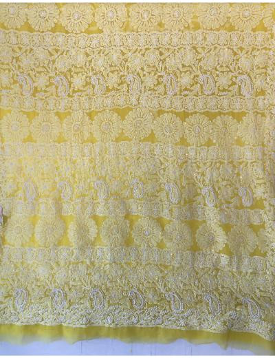 Chhangamal Hand Embroidered Yellow Colour Georgette Chikankari Saree