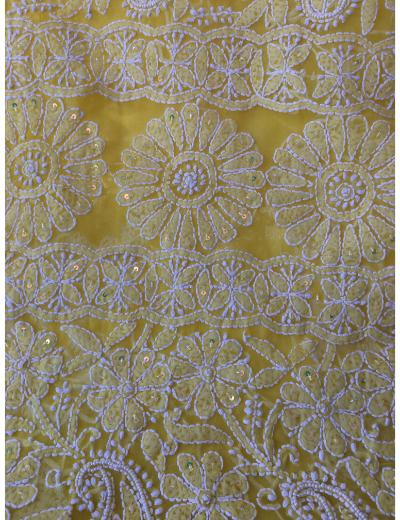 Chhangamal Hand Embroidered Yellow Colour Georgette Chikankari Saree