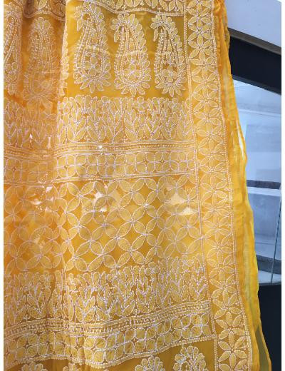 Chhangamal Hand Embroidered Yellow Colour Georgette Chikankari Saree