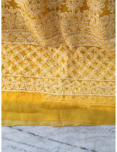 Chhangamal Hand Embroidered Yellow Colour Georgette Chikankari Saree