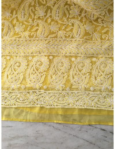 Chhangamal Hand Embroidered Yellow Colour Georgette Chikankari Saree